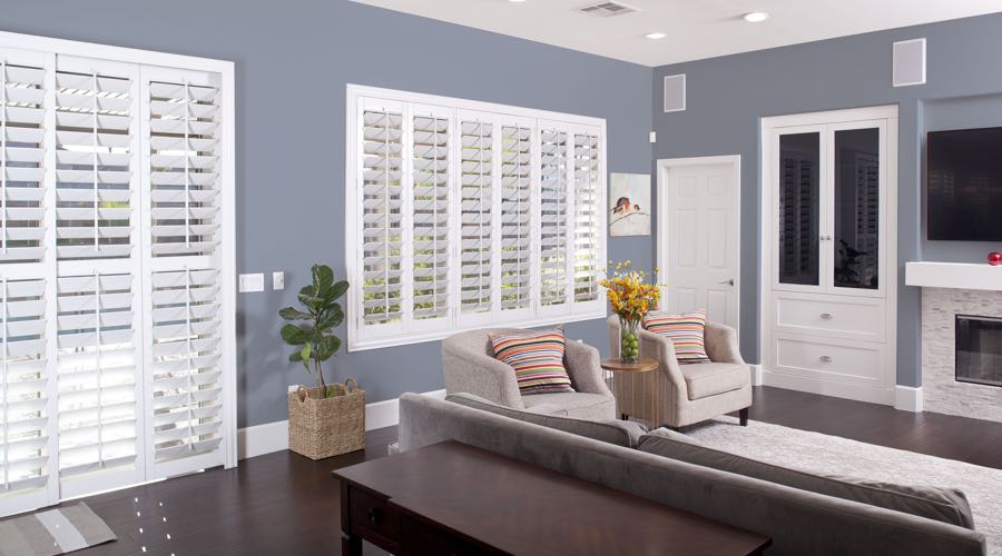 Faux Wood Shutters In pretty Fort Lauderdale Living Room